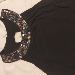 Sleeveless Black Jumpsuit With Blingy Collar